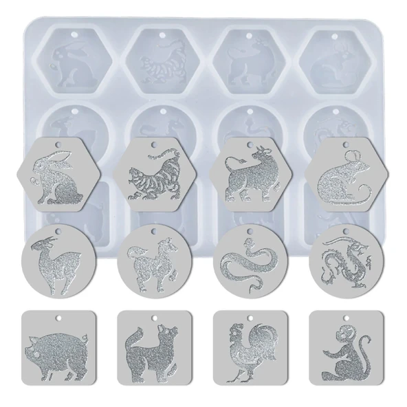 Epoksi Silikon Kalıp 12 Farklı Hayvan Kolye Küpe Kalıbı - 2
