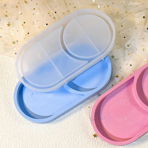 Epoksi Silikon Kalıp Oval Mini Tepsi Yuvarlak Bölmeli 18.4X9.9 CM - 6