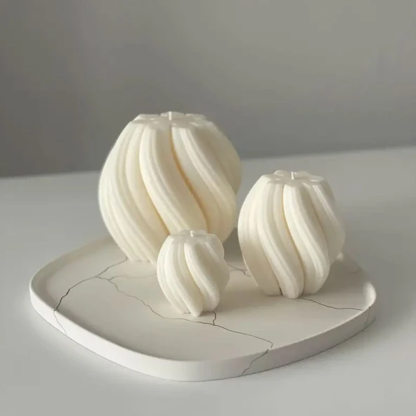 Silikon Mum 3D Büyük Boy Dönen Sütun Geometrik Dalgalı Sabun Beton Ve Taş Tozu Kalıbı - 3