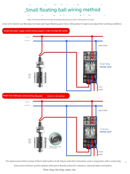 Yüksek Sıcaklık Dayanıklı 304 Paslanmaz Çelik Küçük Floater Anahtar Su Seviyesi Kontrol Cihazı - Tek Top 45mm 110V - 2