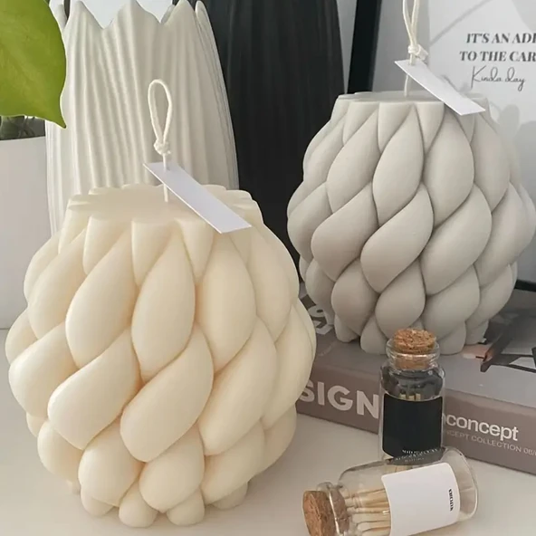 Silikon Mum Yağmur Damlası Şekilli Büyük Boy 3D Geometrik Kavisli Sütun Sabun Kalıbı - 4