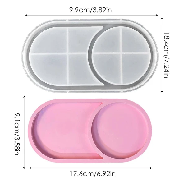Epoksi Silikon Kalıp Oval Mini Tepsi Yuvarlak Bölmeli 18.4X9.9 CM - 5