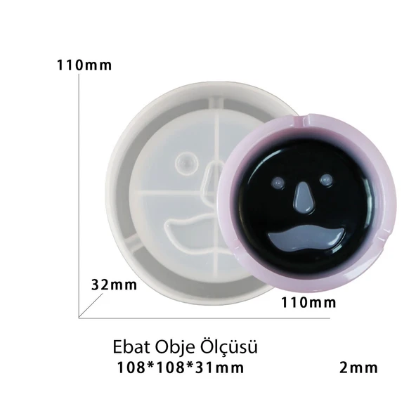 Epoksi Silikon Kalıp Küllük Kalıbı Yüzlü Emoji Bıyıklı 11x11 CM - 2