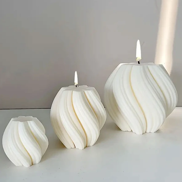 Silikon Mum 3D Orta Boy Dönen Sütun Geometrik Dalgalı Sabun Beton Ve Taş Tozu Kalıbı