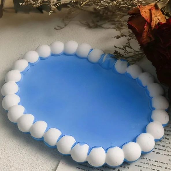 Silikon Kalıp Epoksi Taş Tozu Beton Oval Mini Misketli Bubble Tepsi Kalıbı 17.2X12 CM - 2