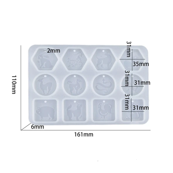 Epoksi Silikon Kalıp 12 Farklı Hayvan Kolye Küpe Kalıbı - 5
