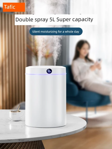 5L Büyük Kapasiteli USB Nemlendirici - Dijital Ekran +5 Pamuk Çubuğu Nem İzleme Çift Başlı Büyük Sprey - 2