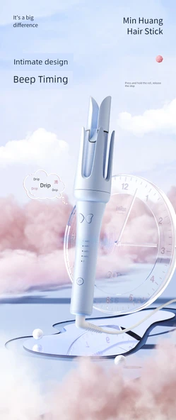 Otomatik Saç Bukle Makinesi - 32mm - Bebek Mavisi - Negatif İyon - 10