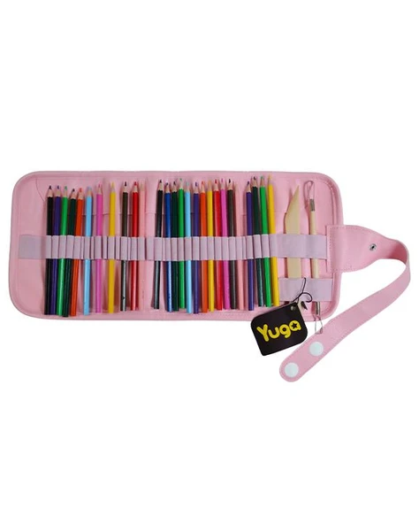 Yuga Suni Deri 36 Gözlü Rulo Kalemlik Pembe