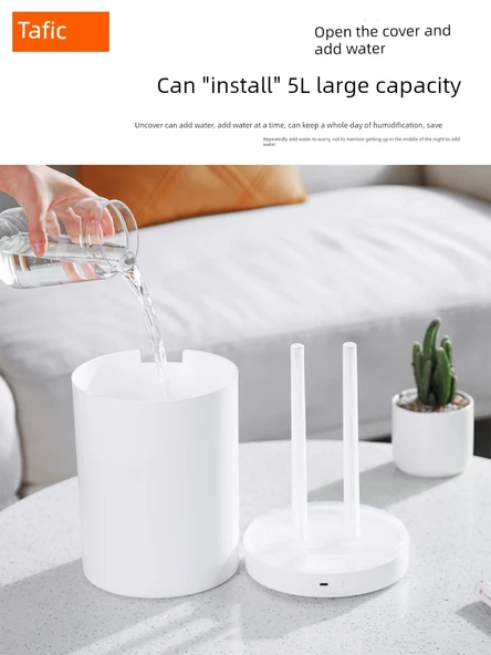 5L Büyük Kapasiteli USB Nemlendirici - Dijital Ekran +5 Pamuk Çubuğu Nem İzleme Çift Başlı Büyük Sprey - 6
