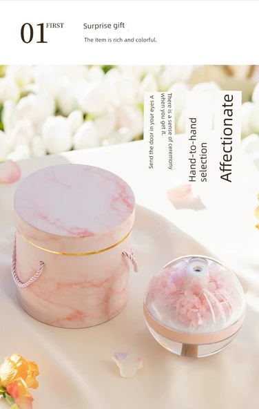 Dumanlı Mor Aromaterapi Nemlendirici - Sıcak Gece Işığı - Hediye Kutusu - Hediye Çantası - Lamba - Raffia - Kart - Esansiyel Yağ - 9