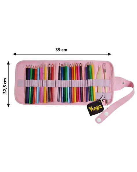 Yuga Suni Deri 36 Gözlü Rulo Kalemlik Pembe - 5