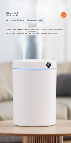 5L Büyük Kapasiteli USB Nemlendirici - Dijital Ekran +5 Pamuk Çubuğu Nem İzleme Çift Başlı Büyük Sprey - 12