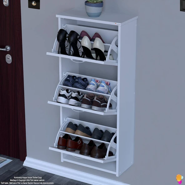 Modilayn WEST Asma Kapı Önü 52x116x26 cm’lik 3 Düşer Kapak 6 Göz Bölmeli Ayakkabılık - Resim 4