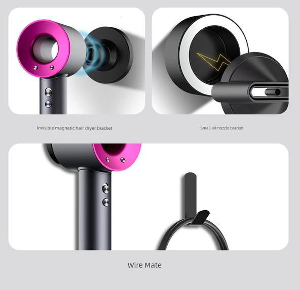 Saç Kurutma Makinesi Askısı - Saç Kurutma Makinesi Askısı + Askı + Manyetik Emme Nozul Askısı x5 - 10