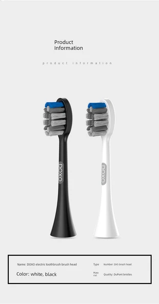 Doxo DX5 Siyah Elektrikli Diş Fırçası Başlığı - 4'lü Paket - 10