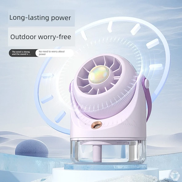 Masaüstü Su Soğutmalı Sprey Fan - Mor - 2000mAh - Mini Taşınabilir Sessiz - 5