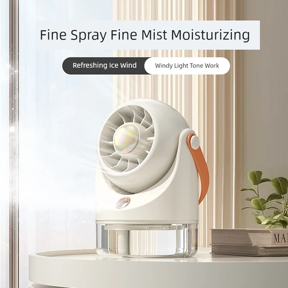 Masaüstü Su Soğutmalı Sprey Fan - Mor - 2000mAh - Mini Taşınabilir Sessiz - 4