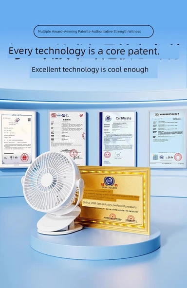 Klipli Taşınabilir Şarjlı Fan - Otomatik Baş Sallama - Yıldızlı Gri - 48 Saat - 8