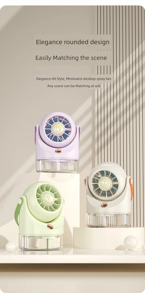 Masaüstü Su Soğutmalı Sprey Fan - Mor - 2000mAh - Mini Taşınabilir Sessiz - 8