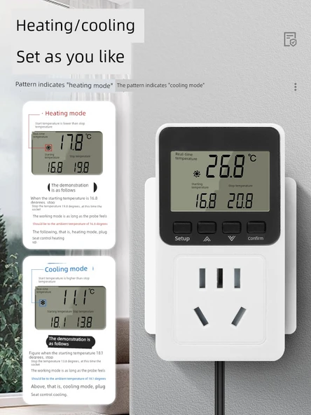 Dijital Ekran Akıllı Sıcaklık Kontrol Cihazı 10A 2500W - Yüksek Hassasiyet Tek Su Geçirmez Başlık - 2