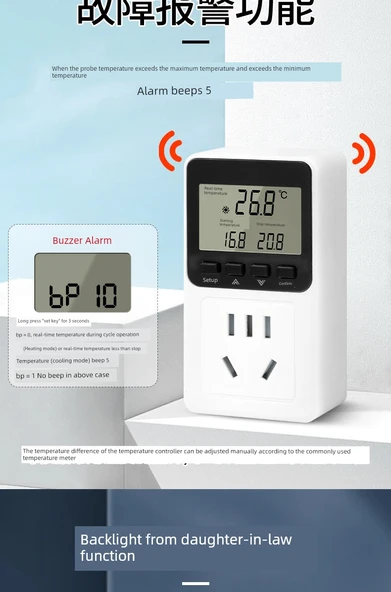Dijital Ekran Akıllı Sıcaklık Kontrol Cihazı 10A 2500W - Yüksek Hassasiyet Tek Su Geçirmez Başlık - 11