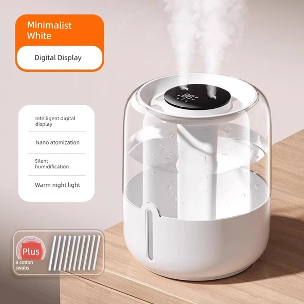 6.8L İkili Portlu Sprey Nemlendirici - Dijital Ekran Minimalist Beyaz