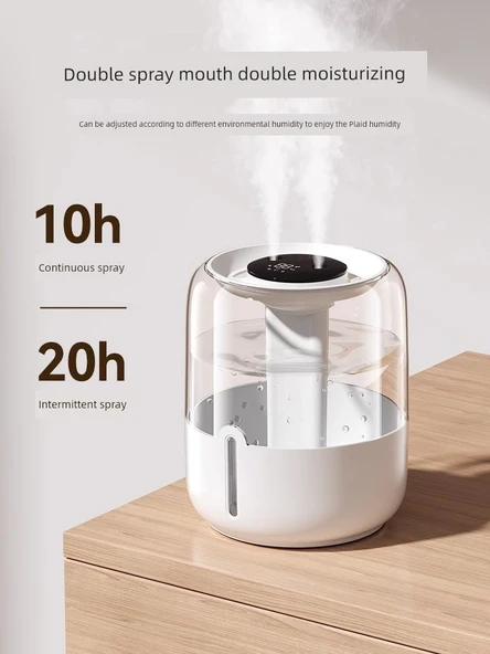 6.8L İkili Portlu Sprey Nemlendirici - Dijital Ekran Minimalist Beyaz - 5