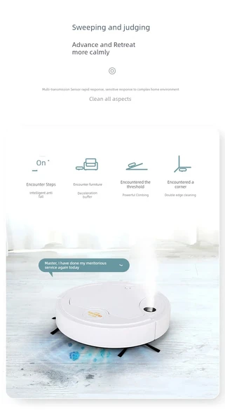 Akıllı Temizlik Robotu - Siyah - 8025 - Üçü Bir Arada - 8