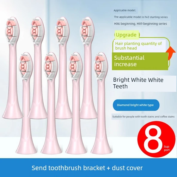 Elektrikli Diş Fırçası Başlığı - W2 Pembe Elmas Temizleme 8 Paket [Geliştirilmiş Bakır Yok]
