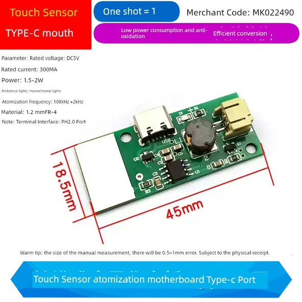 USB Nemlendirici Modülü - Dokunmatik Sensör Atomizasyon Modülü - Type-C Port