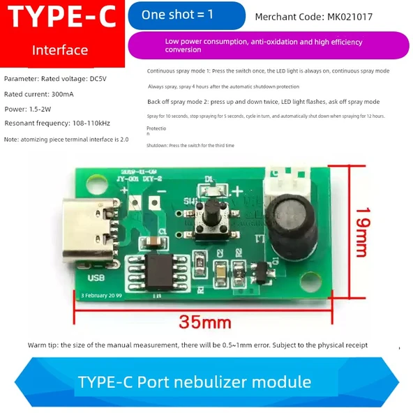 USB Nemlendirici Modülü - TYPE-C Port Nebulizatör Modülü