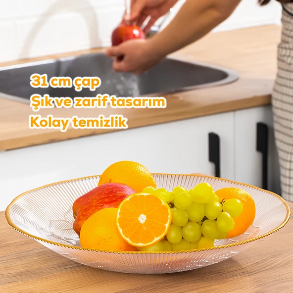 Porsima 31581 Capira Altın Yaldızlı Cam Meyvelik Sunumluk 31 Cm - 3