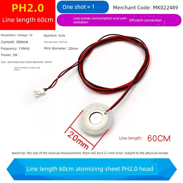 USB Nemlendirici Modülü - 60cm Hat Uzunluğu Atomizasyon Parçası - PH2.0 Başlık