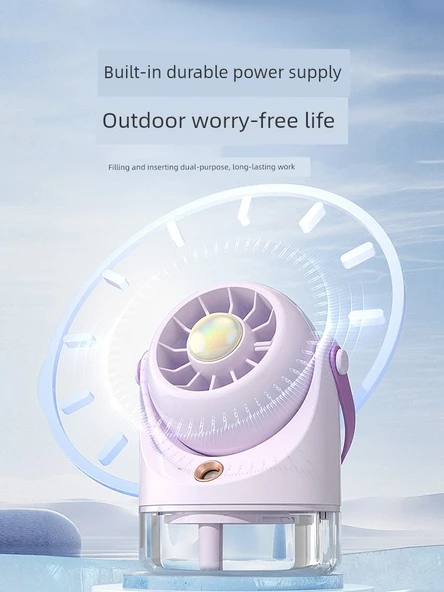 USB Şarjlı Sprey Nemlendirici Fan - Açık Mor - 2400mAh - 4