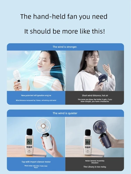 Taşınabilir USB Şarjlı Elektrikli Fan - 15 Saat Dyson Gri - Buz Duyusu Küçük Rüzgar Topu - 5 Hız Ayarlı - Akıllı Dijital Ekran - 8