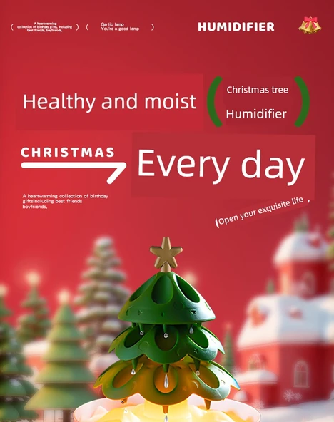 Noel Ağacı Nemlendirici - Noel Kırmızısı - Aromaterapi, Renkli Işık, Zamanlama Nemlendirme - 7