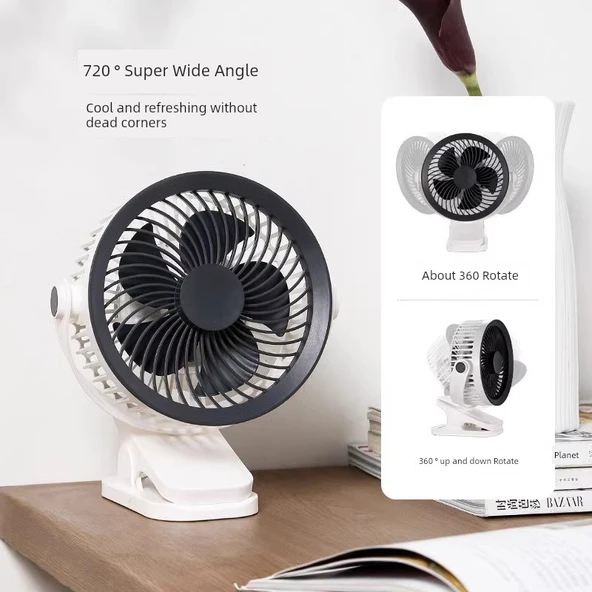 USB Şarjlı Taşınabilir Masaüstü Hava Sirkülatörü Fan - Klasik Beyaz - Klip ve Askı - Sessiz - 4