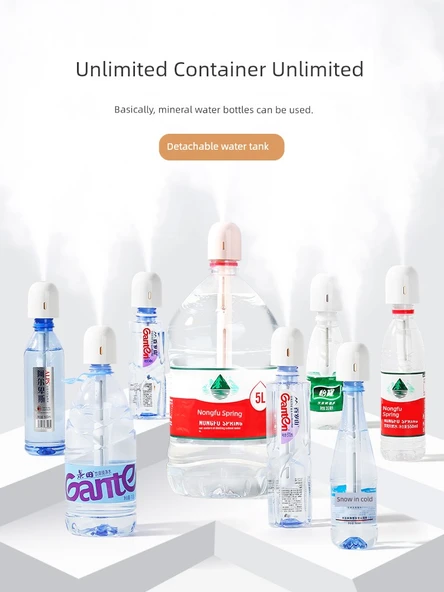 USB Masaüstü Mineral Su Şişesi Kaplı Nemlendirici - İnci Beyaz USB Tak-Çalıştır + Şarj Başlığı - Resim 2