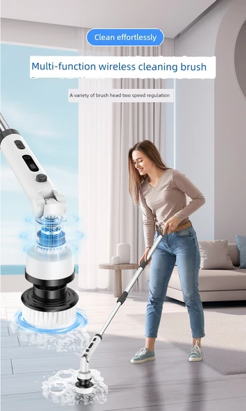 Kablosuz Elektrikli Temizlik Fırçası - Beyaz - 7 Fırça Başlığı - 6
