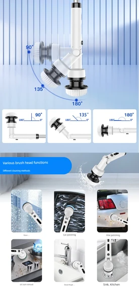 Kablosuz Elektrikli Temizlik Fırçası - Beyaz - 7 Fırça Başlığı - 12
