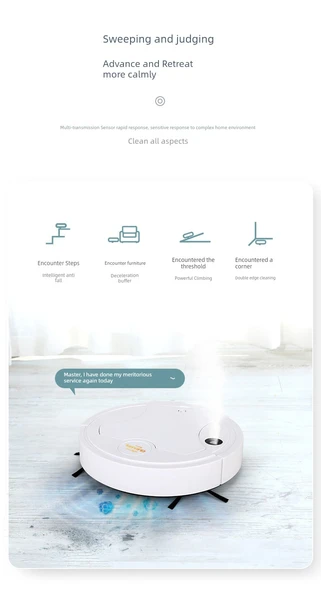 Akıllı Temizlik Robotu - 25cm - Beyaz - 5'ü 1 Arada Spreyli Elektrikli Süpürge - 7