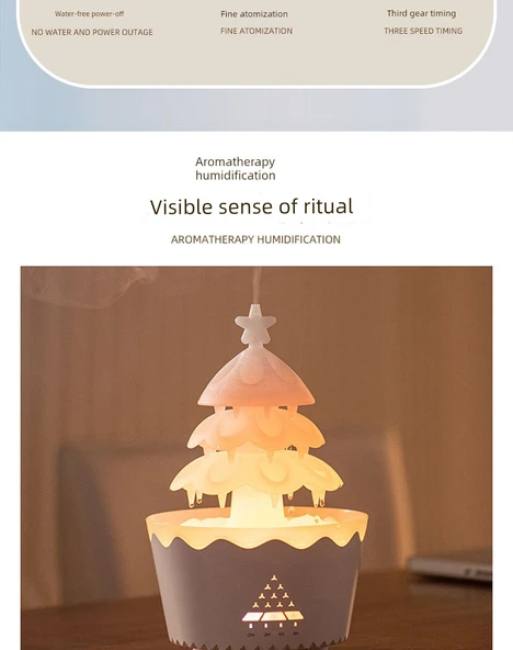 Noel Ağacı Nemlendirici - Noel Kırmızısı - Aromaterapi, Renkli Işık, Zamanlama Nemlendirme - 9