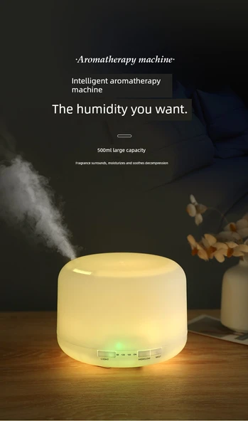 Ultrasonik Aroma Difüzör Lamba Uzaktan Kumanda 500ml + 10 Esansiyel Yağ - 7