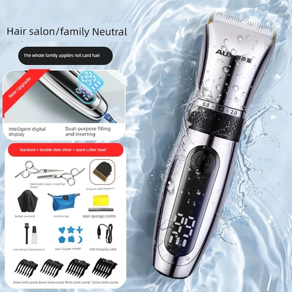 Saç Traş Makinesi - Parlak Gümüş Paket ③ + Makas ve Kesme Başlığı