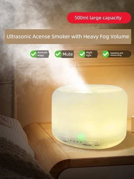 Ultrasonik Aroma Difüzör Lamba Uzaktan Kumanda 500ml + 1 Esansiyel Yağ - 2