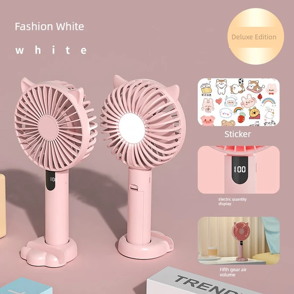 USB Taşınabilir Fan - Taze Pudra - 8000mAh - Dijital Ekran - Gece Lambası - 5 Hız Ayarlı