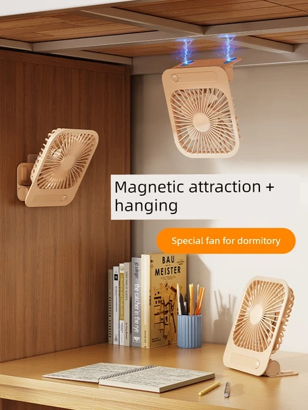 Işıklandırmalı Manyetik Katlanabilir USB Şarjlı Mini Fan - Yeşil - Uzaktan Kumandalı - 2