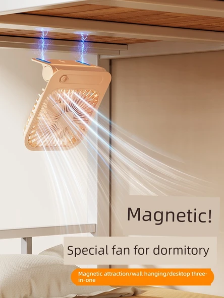 Manyetik Katlanabilir USB Şarjlı Mini Fan - Askılı Pembe - 4