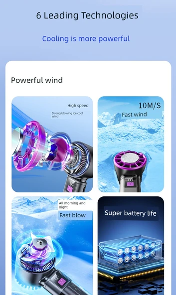 Taşınabilir USB Şarjlı Soğutma Fanı - Ultra [Dyson Mor] 3600mAh 16C - 12